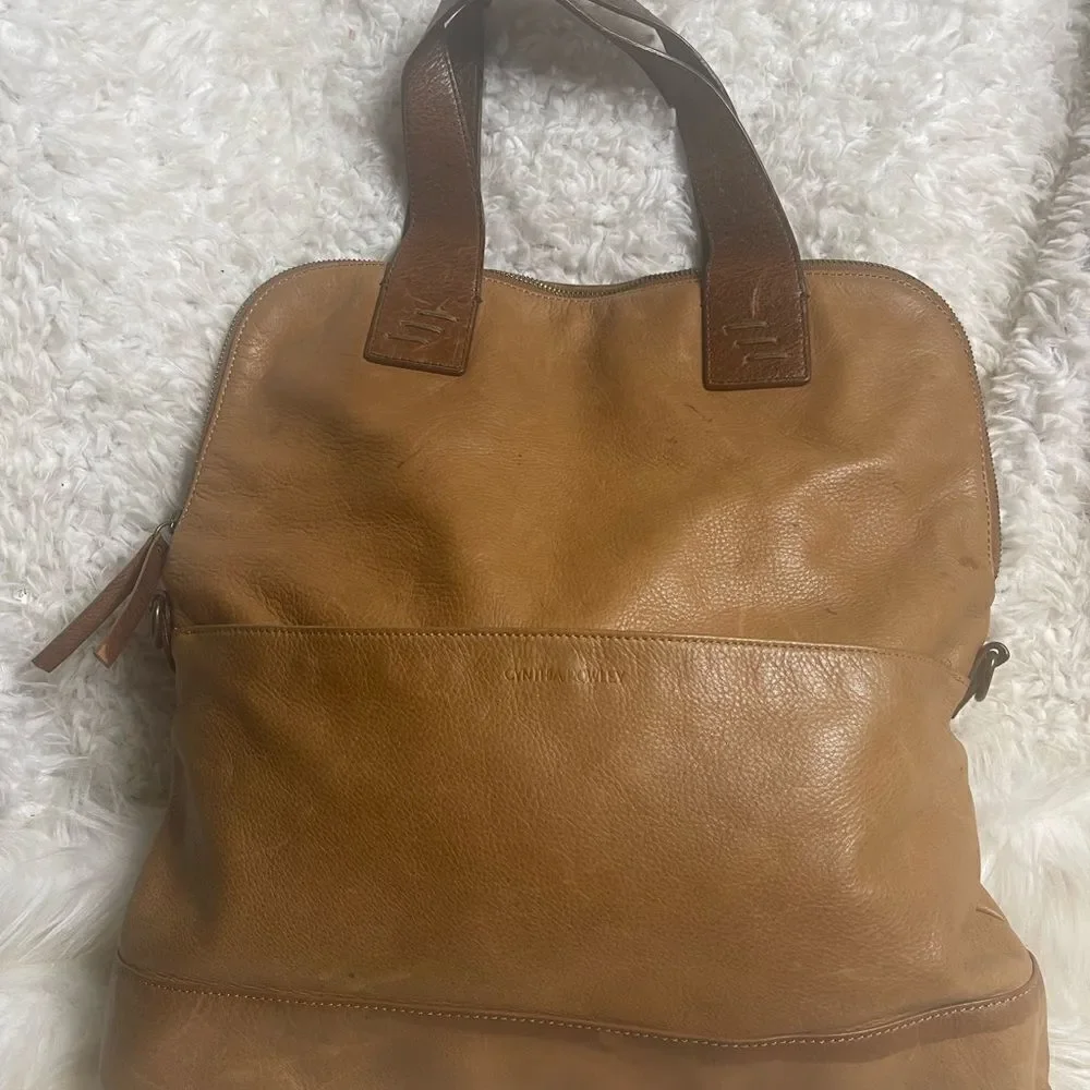 Cynthia Rowley leather tan & Brown Medium satchel .